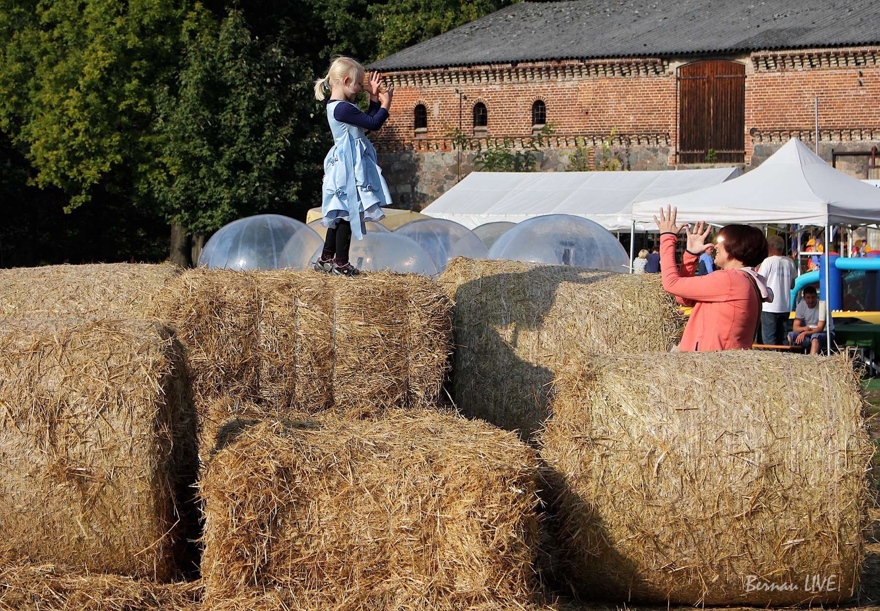 Noch bis etwa 18 Uhr feiert der Gutshof Börnicke sein diesjähriges Kürbisfest und die St. Marien Gemeinde ihr Apfelfest am Dorfteich.