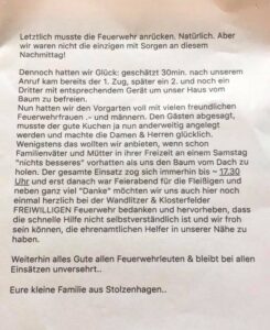 Klosterfelde: Ein herzliches Dankeschön an die Feuerwehr 3 Bernau LIVE - Dein Stadtmagazin