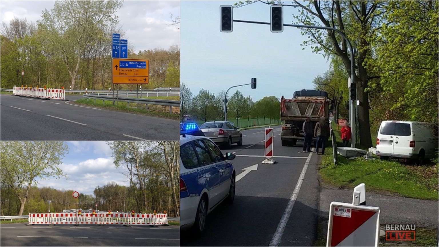 Bernau: L312 Ri. Birkholz gesperrt - Ampelausfall wegen Unfall