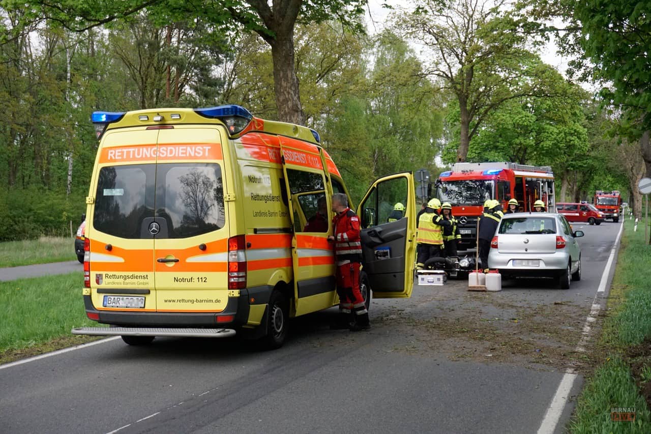 Motorradfahrer bei einem Unfall in Bernau schwerst verletzt