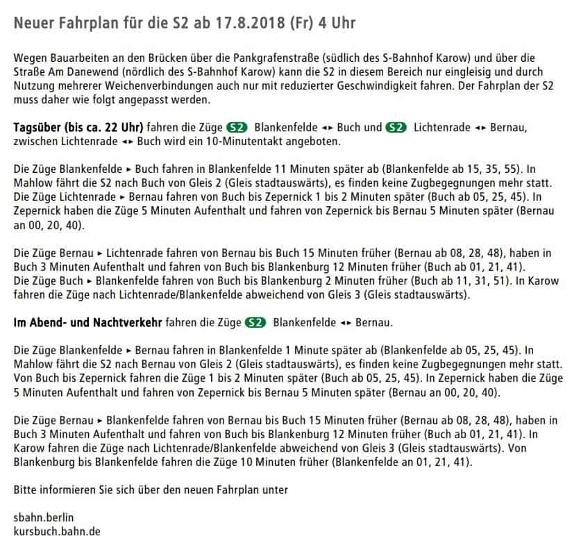Bernau - Berlin: Endlich: Ab morgen kein SEV der S2 - jedoch neuer Fahrplan!