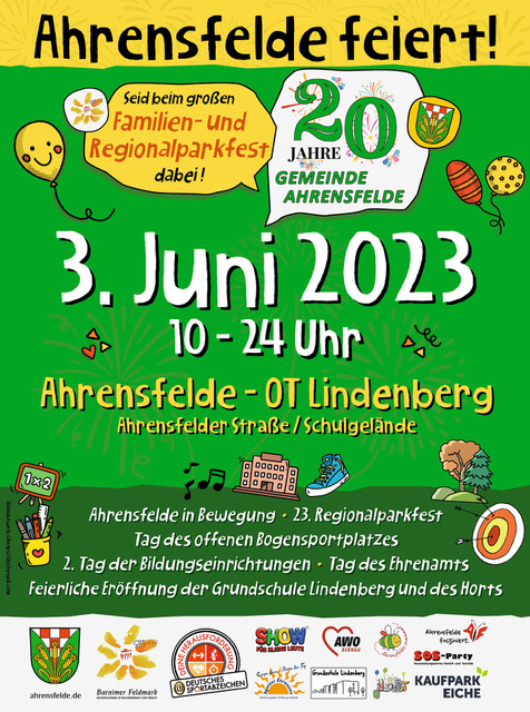 Großes Regionalparkfest zum 20. Jubiläum der Gemeinde Ahrensfelde