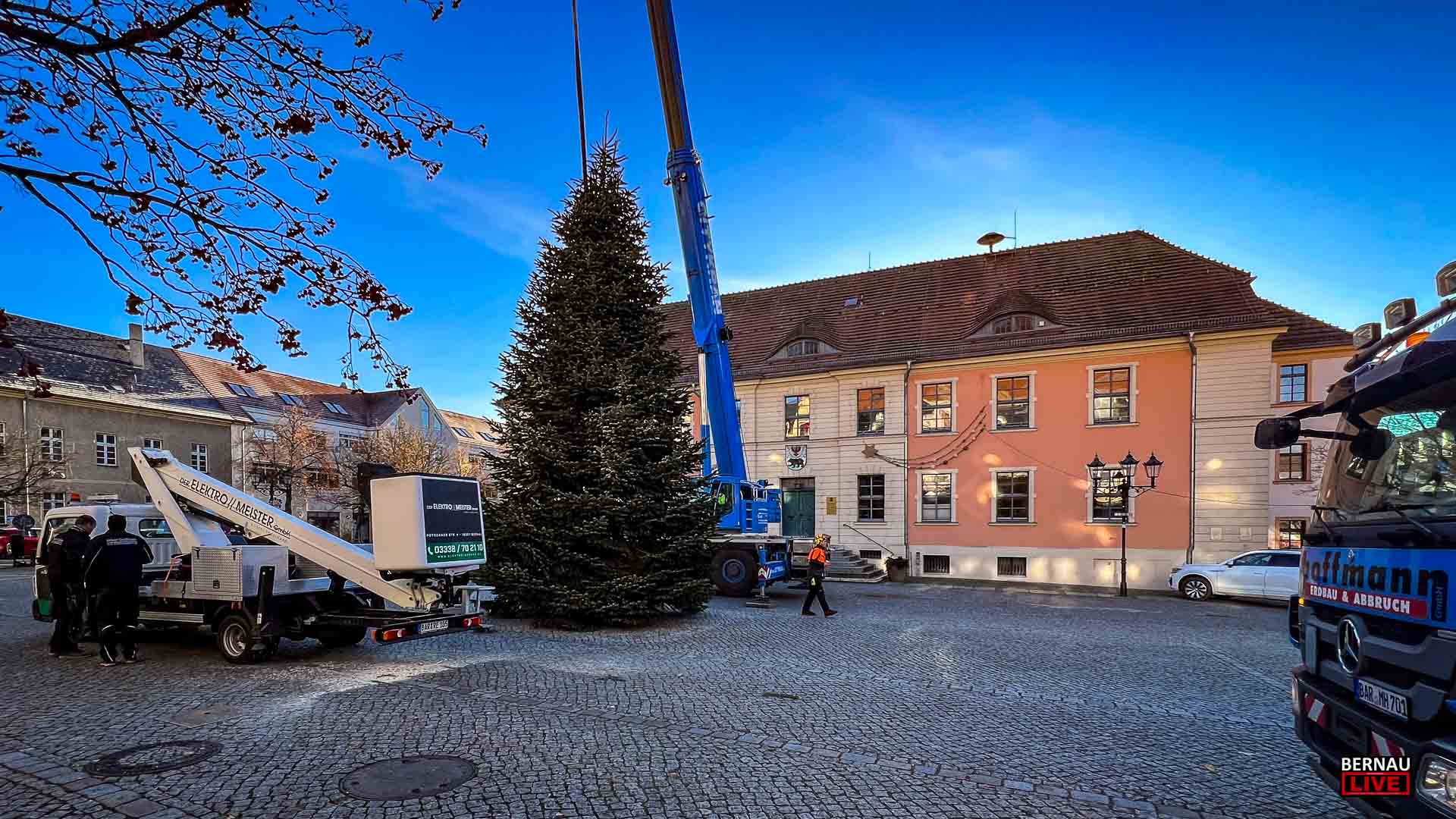 Weihnachtsbaum auf dem Bernauer Marktplatz aufgestellt
