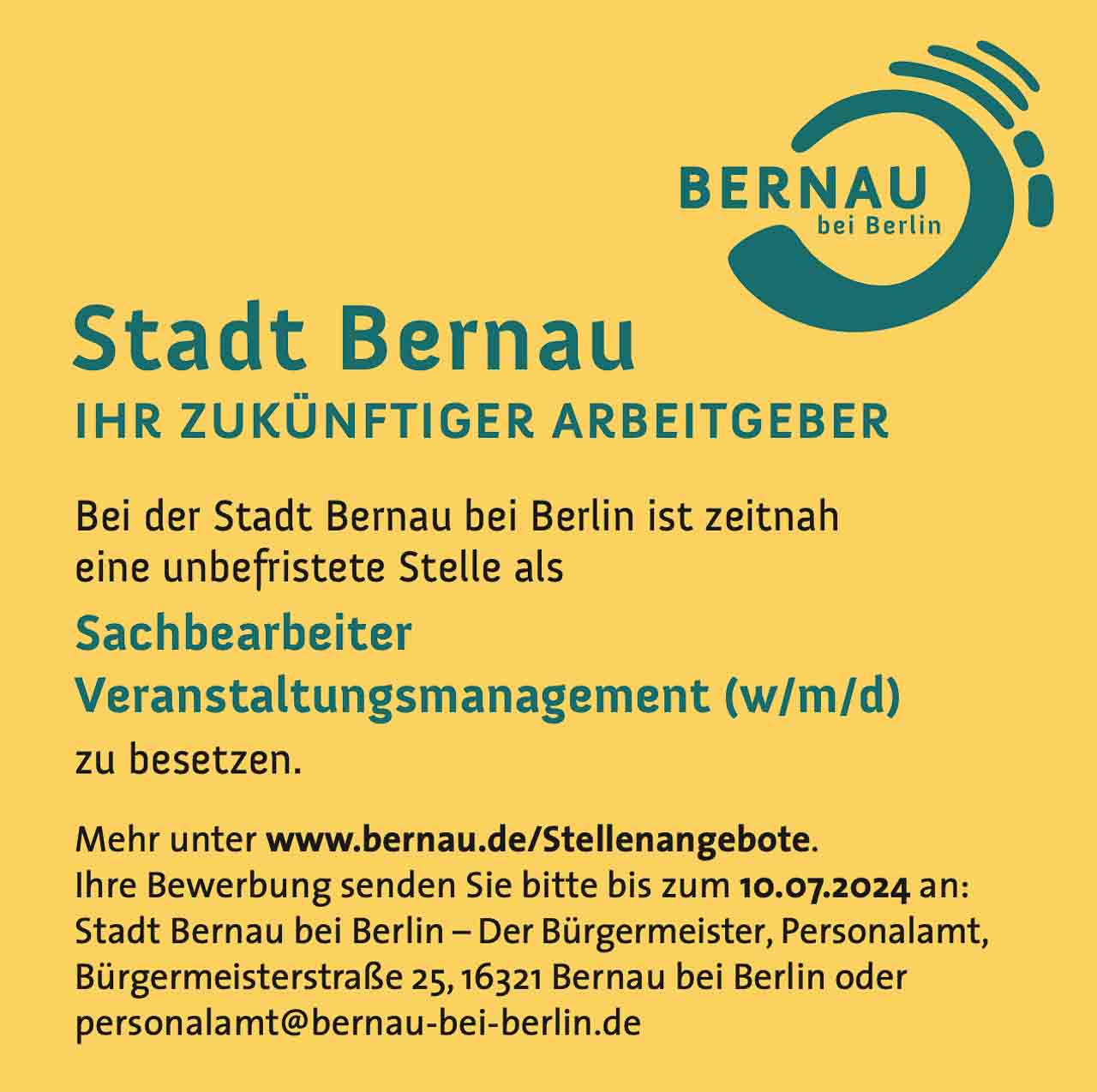 Stellenangebot Stadt Bernau
