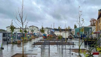 43 Bäume und viel Grün auf dem Bahnhofsvorplatz Bernau