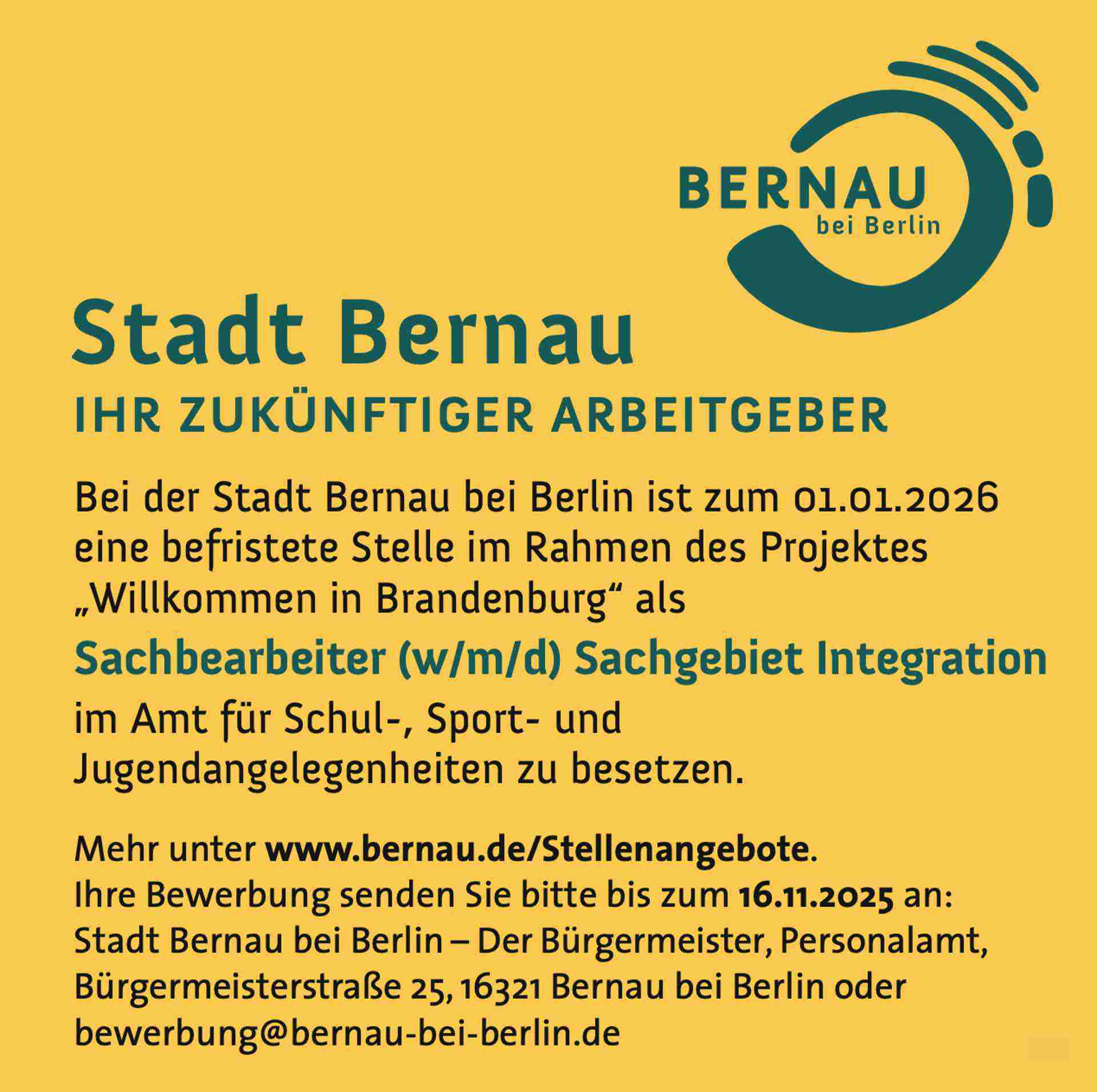 Stellenanzeige Stadt Bernau bei Berlin