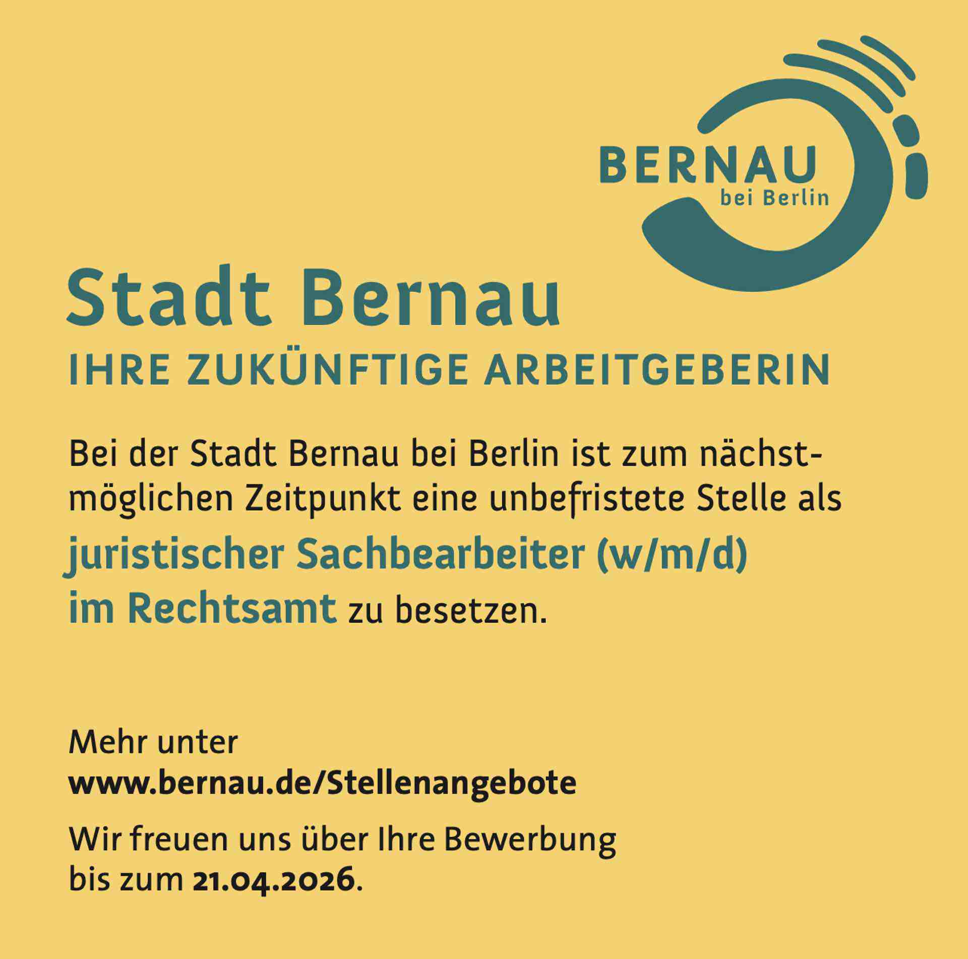 Stellenangebot Stadt Bernau