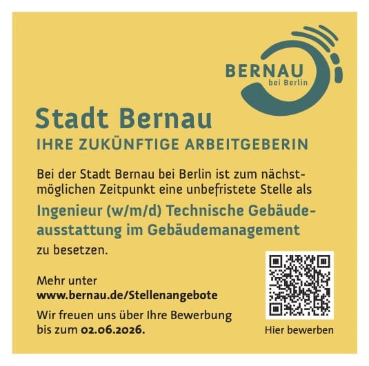 Stellenausschreibung: Ingenieur (w/m/d) bei der Stadt Bernau bei Berlin