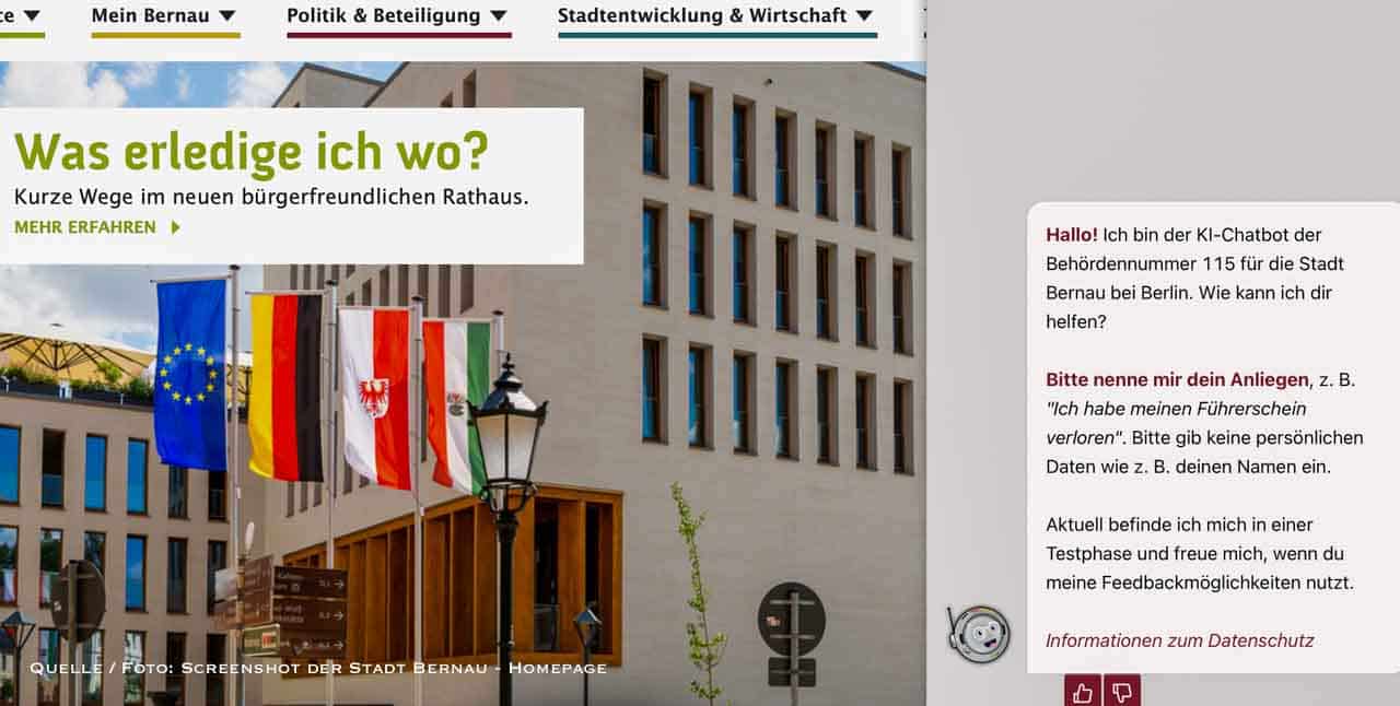 Stadt Bernau führt digitalen 115-Chatbot für den Bürgerservice ein