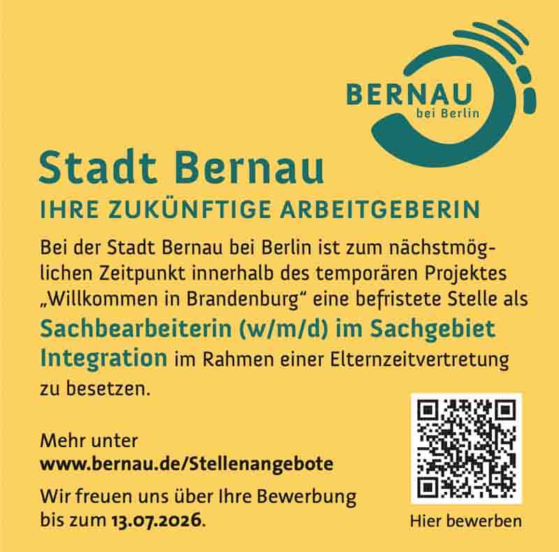 Stellenangebot der Stadt Bernau