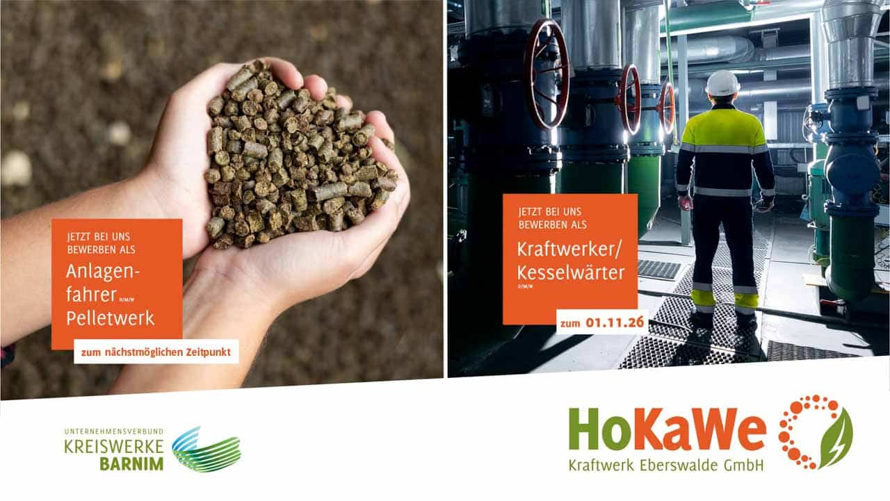 Kreiswerke Barnim: ANLAGENFAHRER PELLETWERK / KRAFTWERKER/ KESSELWÄRTER (D/M/W) 