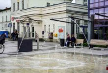 Wasserspiel am Bahnhof Bernau seit einigen Tagen in Betrieb