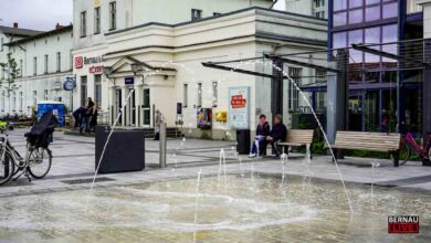 Wasserspiel am Bahnhof Bernau seit einigen Tagen in Betrieb